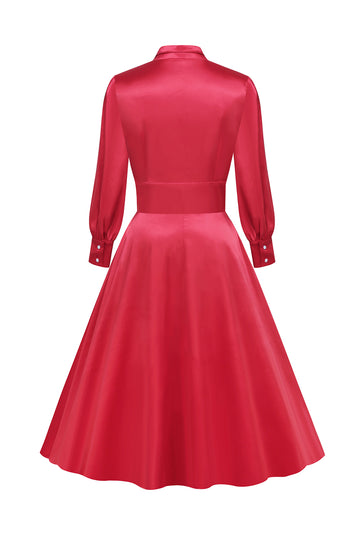 Vestido vintage com mangas compridas pescoço v